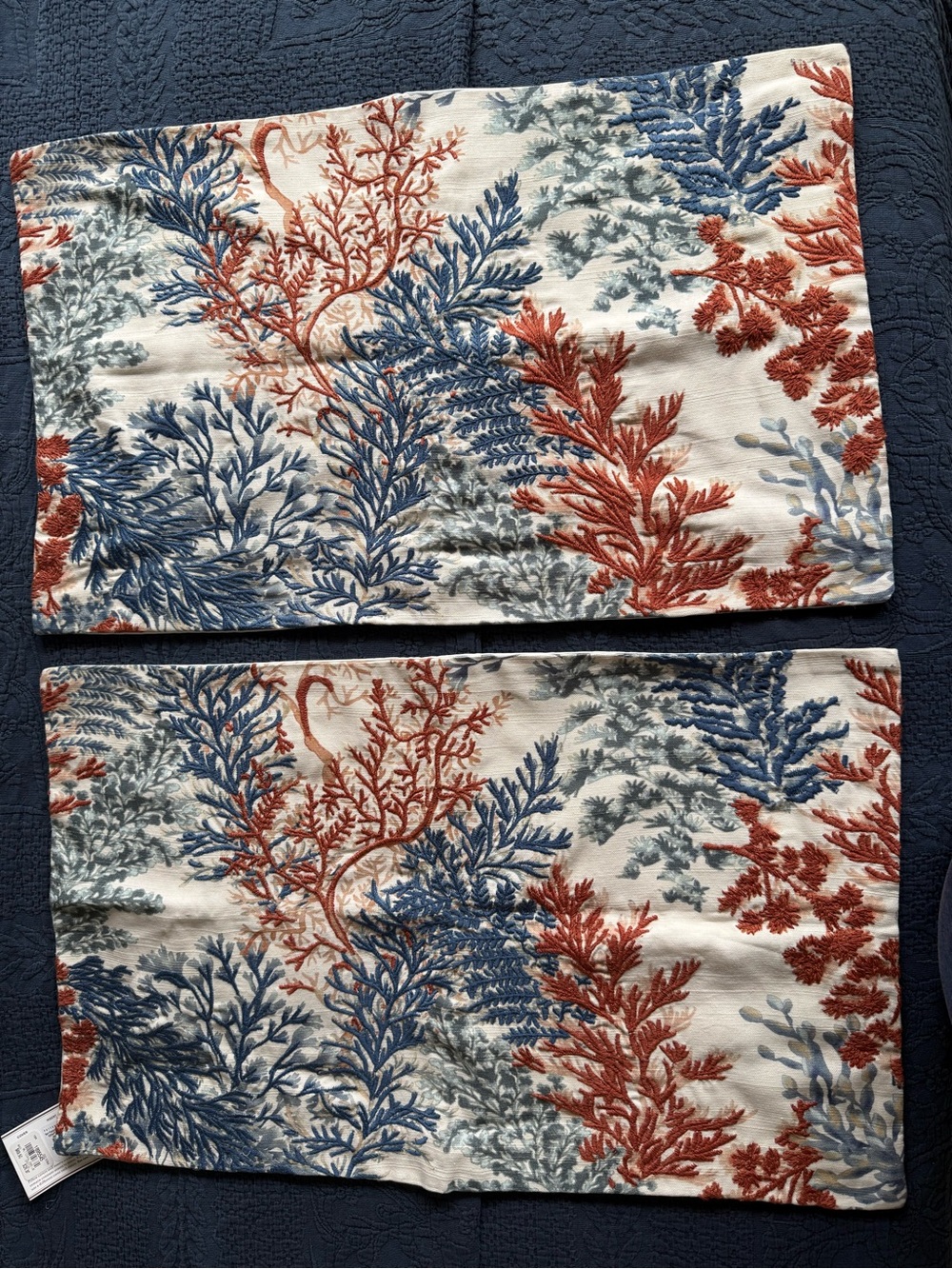 NWT Pottery Barn -Ocean Coral Print Standard  Pillow Shams in Blue and Rust